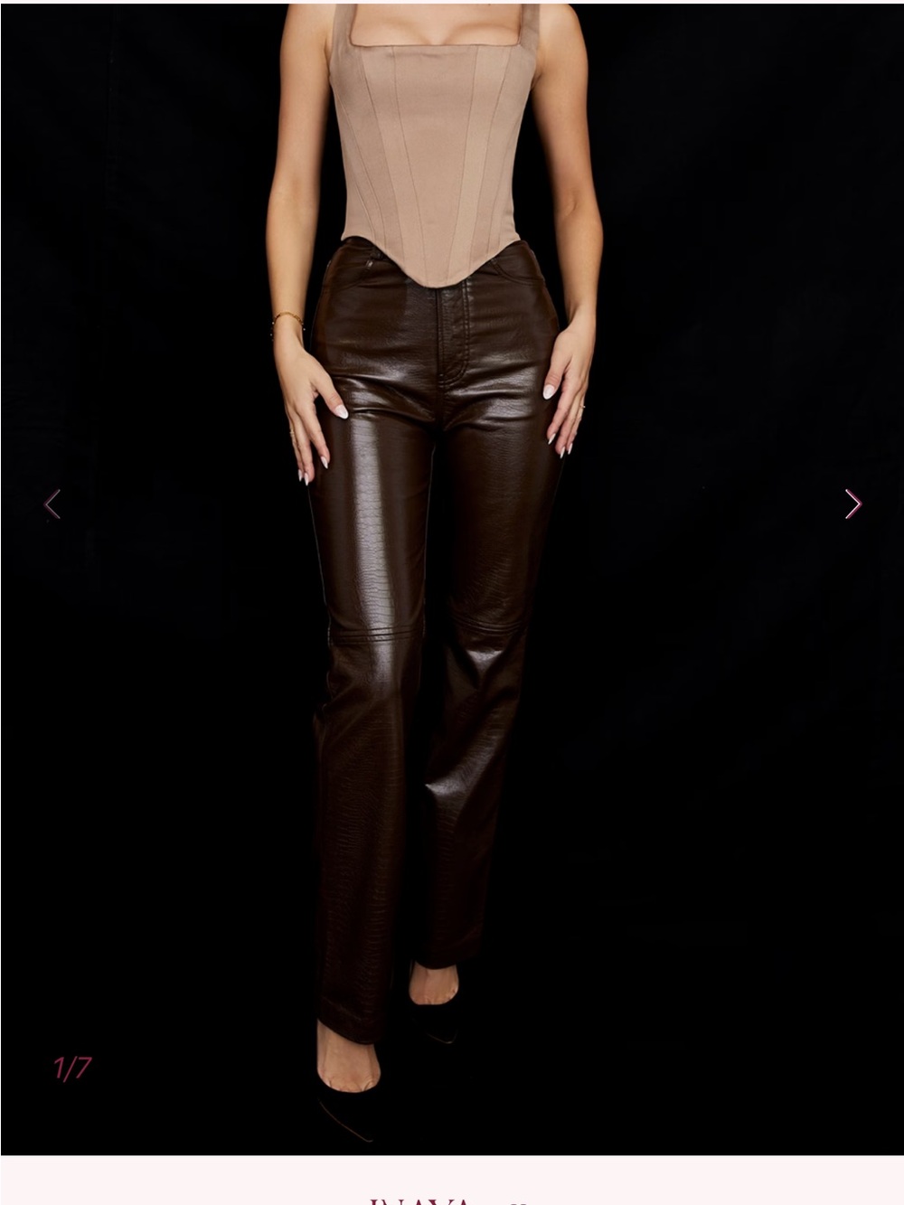 House of CB Dark Brown Wide-Leg Leather Pants